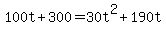 +100t+%2B+300+=+30t%5E2+%2B+190t+
