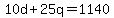 +10d+%2B+25q+=+1140+