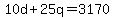 +10d+%2B+25q+=+3170+
