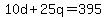 +10d+%2B+25q+=+395+