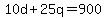 +10d+%2B+25q+=+900+
