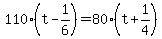 +110%2A%28+t+-+1%2F6+%29+=+80%2A%28+t+%2B+1%2F4+%29+