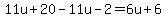 +11u+%2B+20+-+11u+-+2+=+6u+%2B+6+
