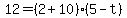 +12+=+%28+2+%2B+10+%29%2A%28+5+-+t+%29+
