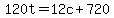 +120t+=+12c+%2B+720+