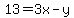 +13=+3x+-+y++