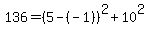 +136+=+%285+-+%28-1%29%29%5E2+%2B+10%5E2+