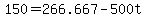 +150+=+266.667+-+500t+