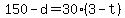 +150+-+d+=+30%2A%28+3+-+t+%29+