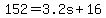 +152+=+3.2s+%2B+16+