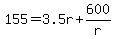 +155+=+3.5r+%2B+600%2Fr+