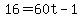 +16+=+60t+-+1+