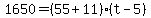 +1650+=+%28+55+%2B+11+%29%2A%28+t+-+5+%29+