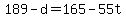 +189+-+d+=+165+-+55t+