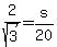 +2%2Fsqrt%283%29+=+s%2F20+