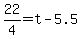 +22%2F4+=+t+-+5.5+