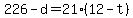 +226+-+d+=+21%2A%28+12+-+t+%29+