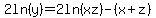 +2ln%28y%29+=+2ln%28xz%29+-+%28x%2Bz%29+