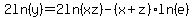 +2ln%28y%29+=+2ln%28xz%29+-+%28x%2Bz%29ln%28e%29+