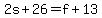 +2s+%2B+26++=+f+%2B+13+