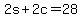 +2s+%2B+2c+=+28+