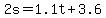 +2s+=+1.1t+%2B+3.6+