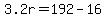+3.2r+=+192+-+16+