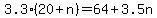 +3.3%2A%28+20+%2B+n+%29+=+64+%2B+3.5n+