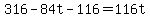 +316+-+84t+-+116+=+116t+