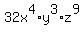 +32x%5E4%2A+y%5E3%2A+z%5E9