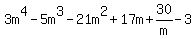 +3m%5E4-5m%5E3-21m%5E2%2B17m%2B30%2Fm-3