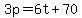 +3p+=+6t+%2B+70+