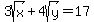 +3sqrt%28x%29%2B4sqrt%28y%29=17