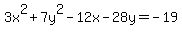 +3x%5E2%2B7y%5E2-12x-28y=+-19+
