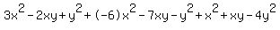 +3x%5E2-2xy%2By%5E2+%2B+-6x%5E2-7xy-y%5E2+%2B+x%5E2%2Bxy-4y%5E2+