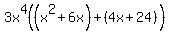 +3x%5E4%28%28x%5E2%2B6x%29%2B%284x%2B24%29%29