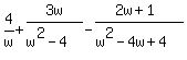 +4%2Fw%2B3w%2F%28w%5E2-4%29-%282w%2B1%29%2F%28w%5E2-4w%2B4%29+