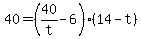 +40+=+%28+40%2Ft+-+6+%29%2A%28+14+-+t+%29+