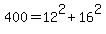 +400+=+12%5E2+%2B+16%5E2+