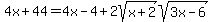 +4x%2B44+=+4x+-+4+%2B2sqrt%28x%2B2%29sqrt%283x-6%29+