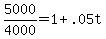 +5000%2F4000+=+1+%2B+.05t+