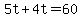+5t+%2B+4t+=+60+