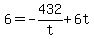 +6+=+-432%2Ft+%2B+6t+