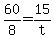 +60%2F8+=+15%2Ft+