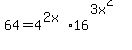 +64+=+4%5E%282x%29+16%5E%283x%5E2%29+