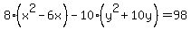 +8%28x%5E2++-+6x%29+-+10%28y%5E2%2B+10y%29++=+98