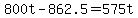+800t+-+862.5+=+575t+