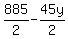\"+885%2F2+-45y%2F2%29+%2B+11y+=+132+\"