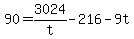 +90+=+3024%2Ft+-+216+-+9t+