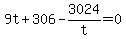 +9t+%2B+306+-+3024%2Ft+=+0+